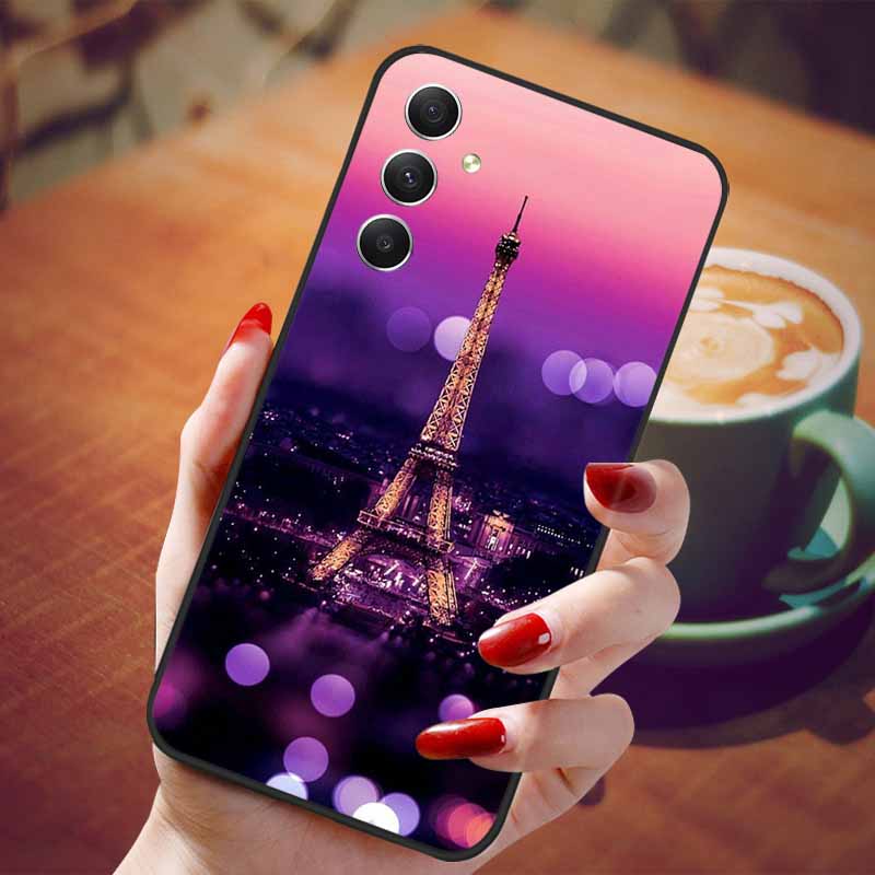 For Samsung Galaxy A55 5G Case Black TPU Silicone Beautiful Pattern Phone Cases for Galaxy A55 Shockproof Soft Cover A 55 6.6''