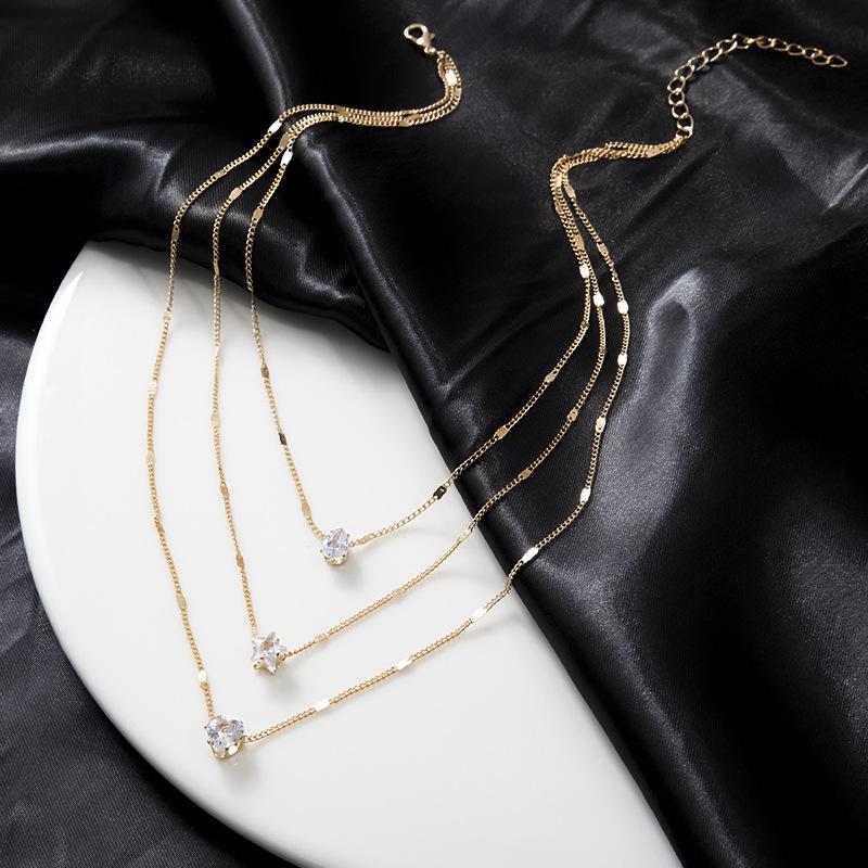 Ladies Elegant Three Layer Love Heart Crystal Pendant Necklace