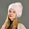 Boina de terciopelo de conejo versátil de moda con sombrero de punto de seda brillante para mujer, sombrero de lana de color liso para exteriores, protector de orejas cálido