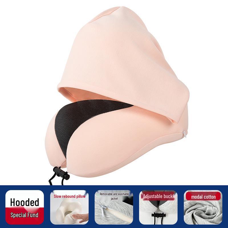 Particle U-Shaped Hooded Neck Pillow: Multi-functional, Light-Blocking, Breathable, for Airplane Nap & Lumbar Support