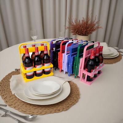 Six-bottle Folding Wine Rack, Collapsible Plastic Beer Basket, Foldable Beverage Holder, Portable 4/6 Bottle Capacity