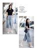 Women's High-Waisted Cropped Wide-Leg Jeans, Summer Thin Style, 2026 Loose Straight Leg, Plus Size, Raw Hem.