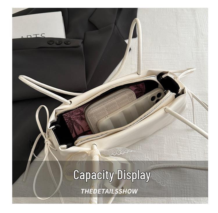 2025 New Oil Wax Leather Bowknot Baguette Bag for Women - Spring/Summer Fashion Simple Texture Underarm Shoulder Bag