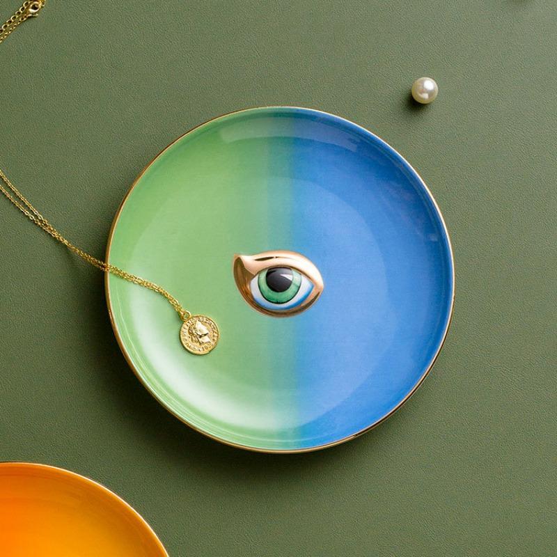 Nordic Round Ceramic Plate Devil s Eye Ring Necklace Jewelry Tray Teacups Coasters Ceramic Jewelry Tray Colorful Tray Ornaments