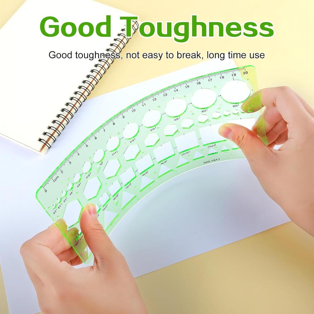 Circle Template for Drawing Drafting, 4Pcs Plastic Circle/Oval/Triangle Shape Stencil for Painting, Ymapinc Transparent Geometric Measuring Rulers