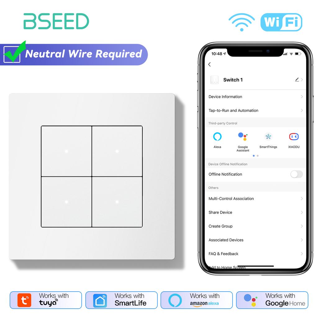 BSEED WIFI Klick-Schalter Wand Smart Klick Licht Kunststoffschalter Gelbe Hintergrundbeleuchtung Kunststoffrahmen EU-Standard Tuya APP Schalter