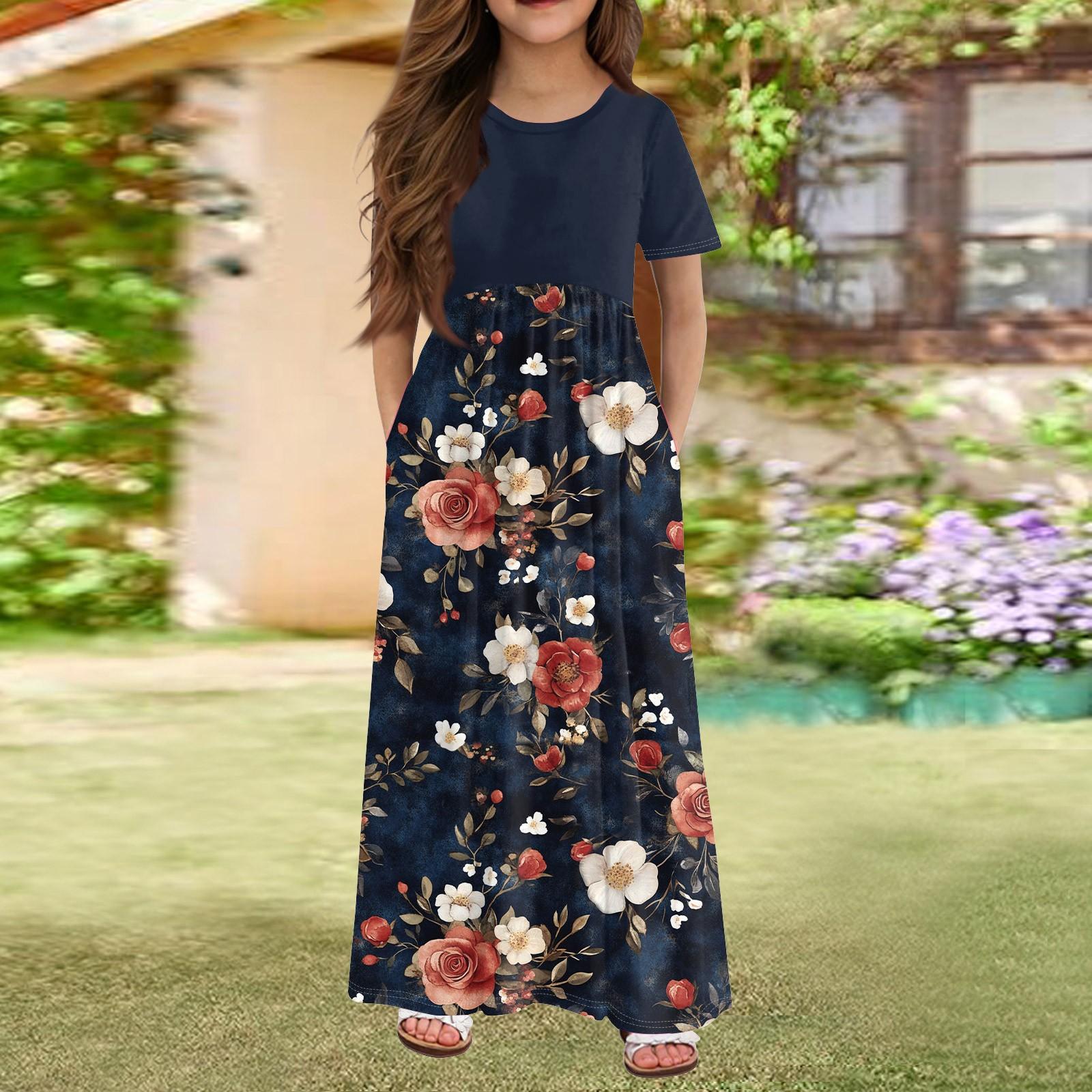 

Длинное летнее платье для девочек - платье макси с короткими рукавами и карманами для детей 4-14 лет 160 светло-коричневого