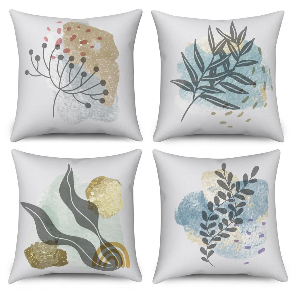 4Pcs Abstract Organic Leaf Printed Pillow Cover Polyester Cushion Case 2D Flat Printing Pillowcase Modern Home Decor Mcm Style
