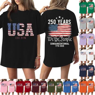 Women's Fashionable Casual Short-Sleeve Round Neck Printed T-Shirt For The 250th Anniversary Of The Founding Of The United States