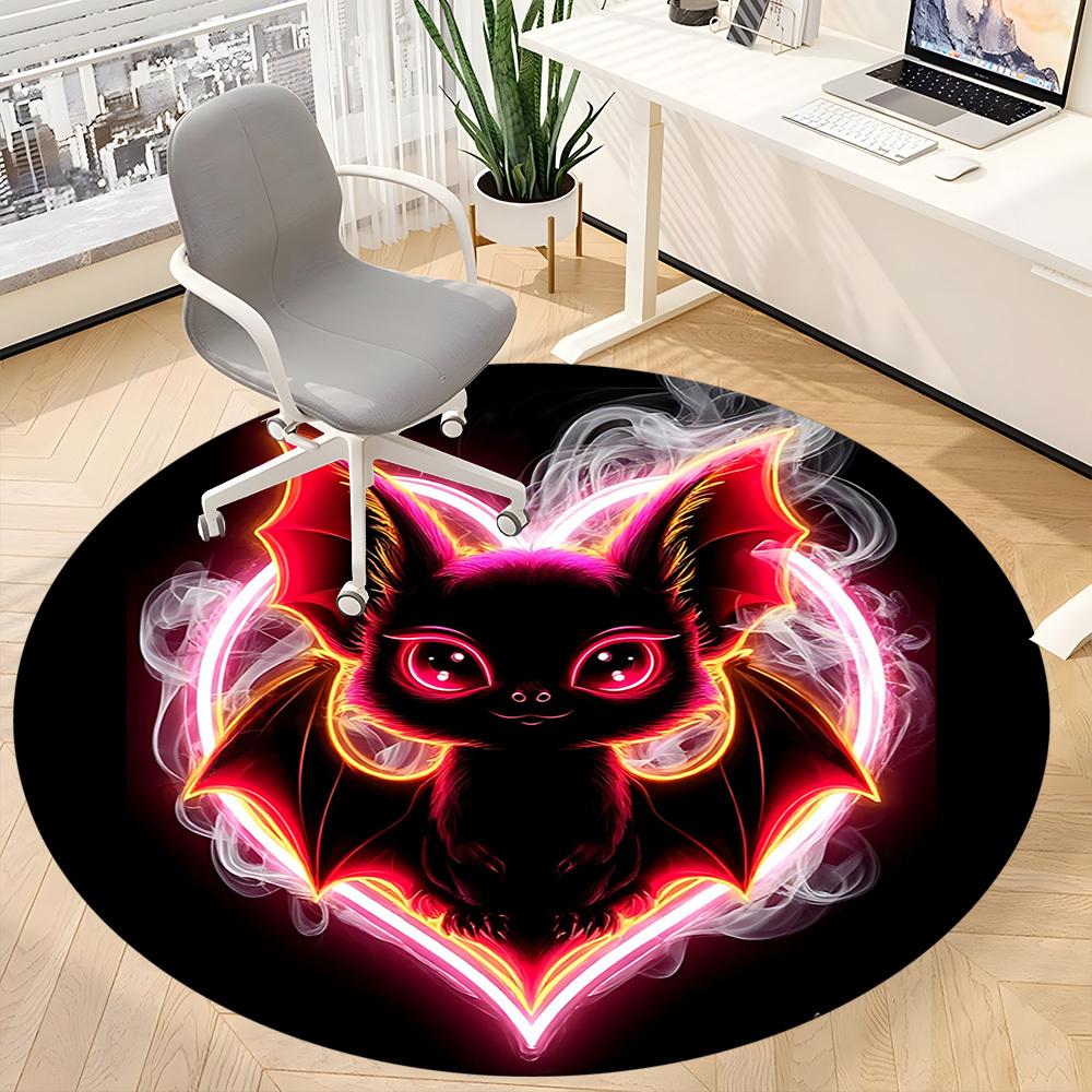 1pc Neon Bat Office Round Area Rug, Under Office Chairs Bedroom Living Room Home Decor, Room Deco