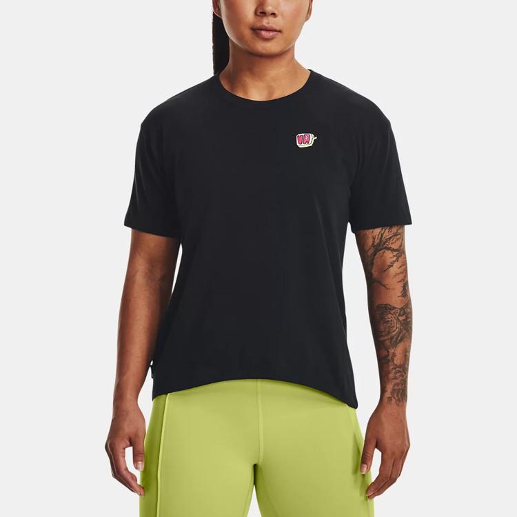 Under Armour UA Text Letter Print Short Sleeve T-Shirt Women T-Shirt Black 1376743-001