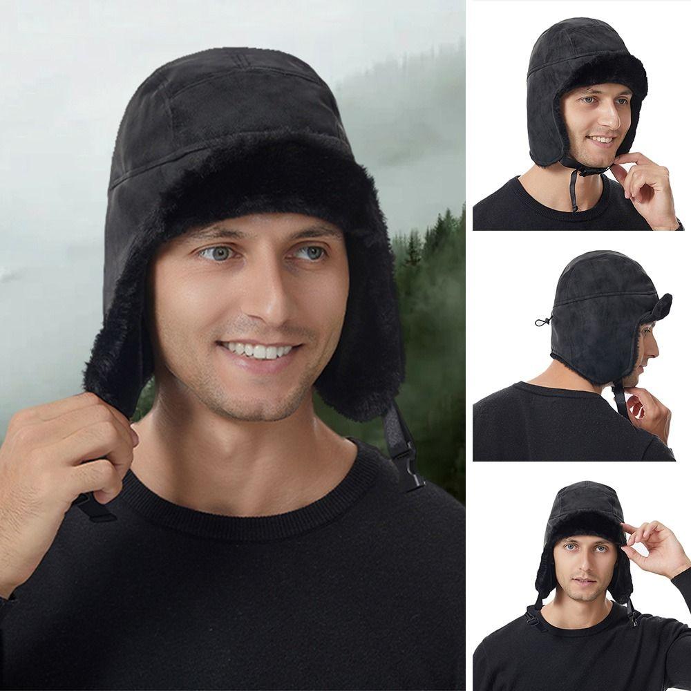 Thick Bomber Hat Plush Ushanka Fur Hat Outdoors Ski Russian Cap  Riding