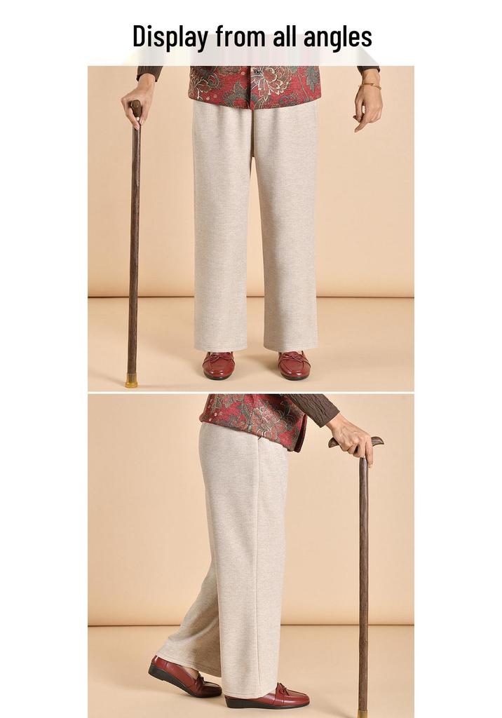 Chic Grandma Plus Size Woolen Pants, Fleece-Lined for Autumn/Winter 