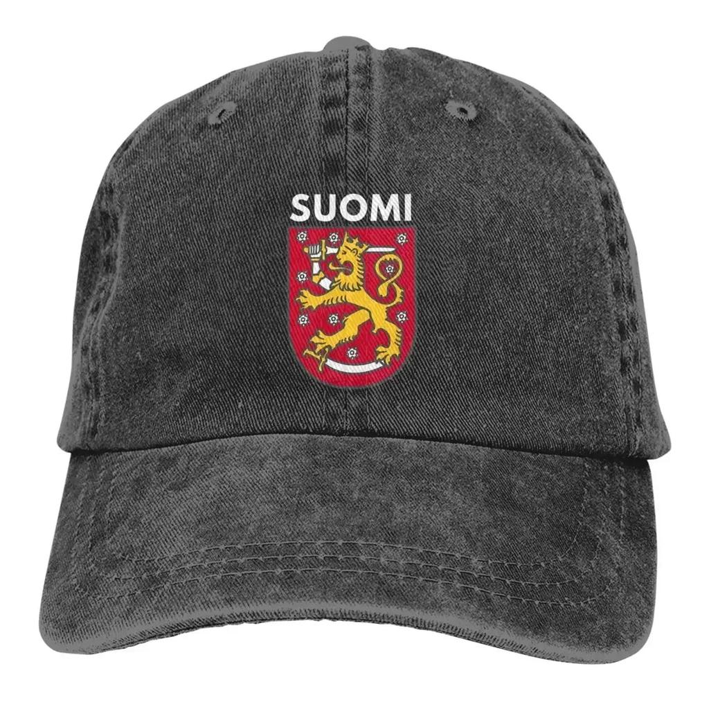 Suomi Finland Cartoon Lion Helsinki Baseball Caps Classic Distressed Cotton Suomileijona Dad Hat Unisex Style Outdoor Workouts