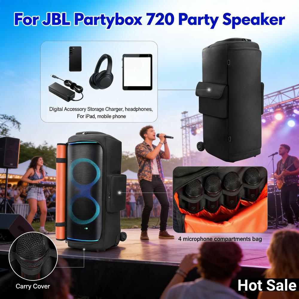 For JBL Partybox 720 Party Speaker Dust Cover with Mic Pocket Double-Sided Speaker Storage Bag Wear Resist Speaker Accessories