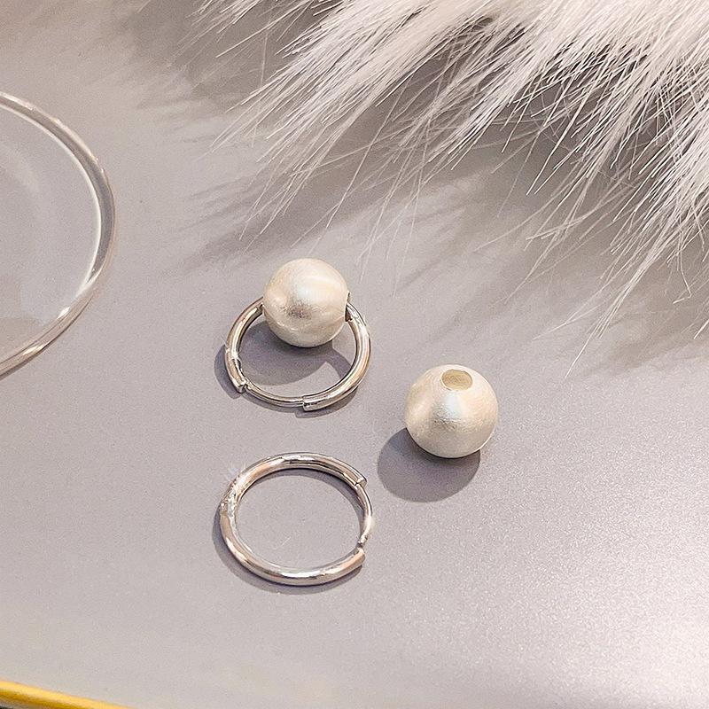 Vintage Circle Pearl Matte Brushed Earrings Light Luxury Fashion Design High-End Temperament Earrings