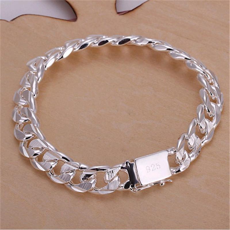 New High-end Women's Mens Fine S Sterling  Bracelet Fashion Jewelry Gift Men's 10MM Square Beautiful Gem