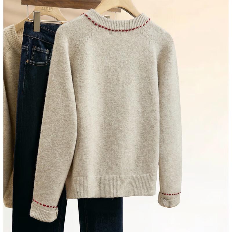 Sybilshe Women's Color Block Cartoon Round Neck Sweater