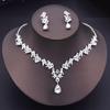 Exquisite Dangle Earrings and Necklace for Women Elegant Jewelry Set Flower Design Shining Rhinestone Necklace Set Wedding