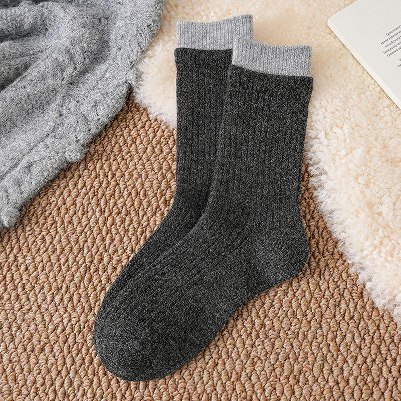 Wool Socks Children'S Stacking Socks Season Warm Color Matching Double-Layer Mouth Piled And Thickened Winter Retro Medium Tube Socks Women