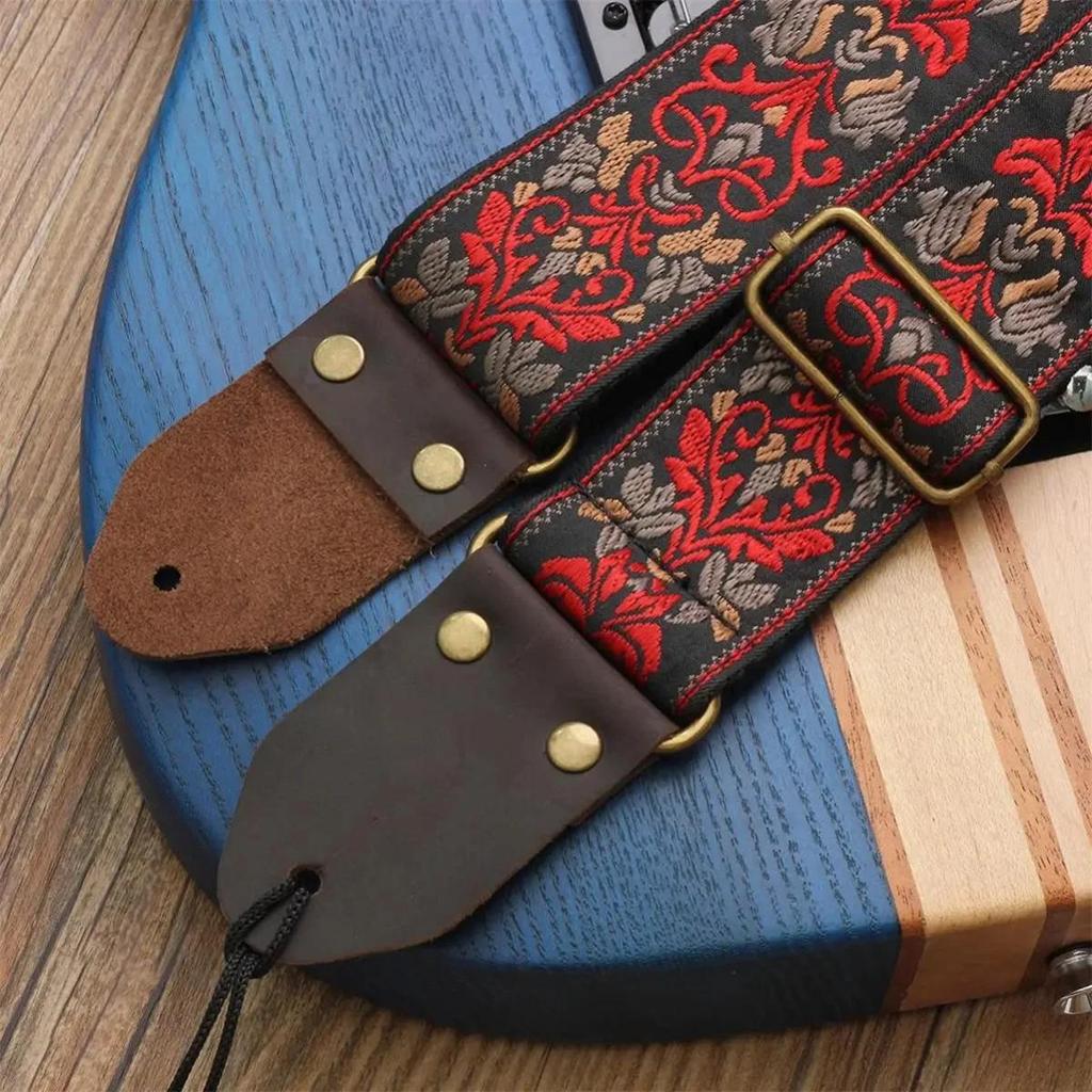 Guitar Strap Embroidery Bohemian Style Adjustable Cotton Ukulele Shoulder Belt