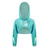 Costume de Performance de Danse Hip Hop Jazz pour Filles Ourlet Asymétrique Sweat à Capuche Métallique Haut Court à Manches Longues
