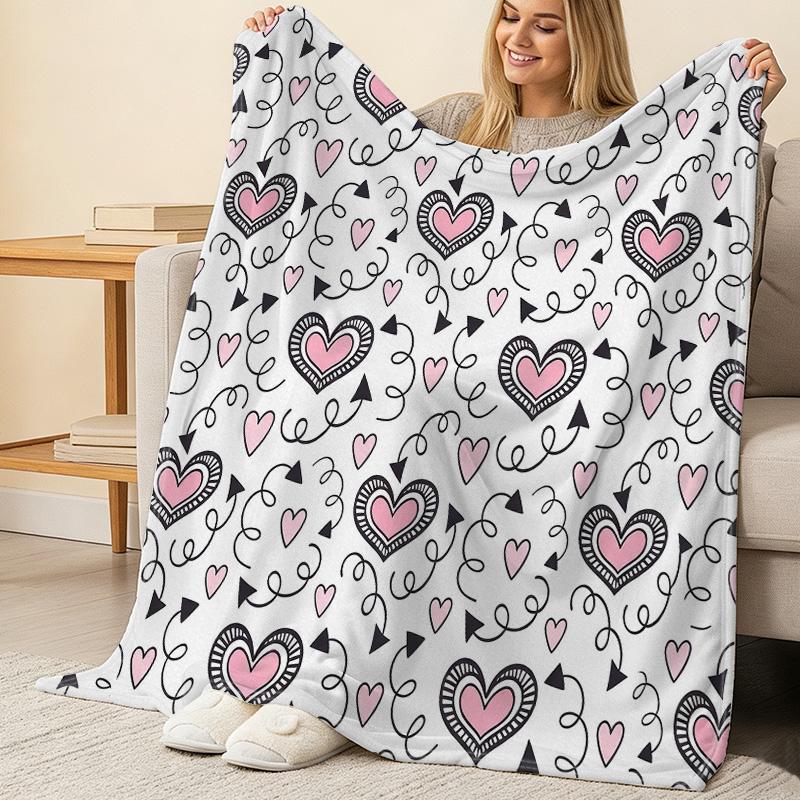 Heart Series Flannel Throw Blanket Soft Cozy Machine Washable Warm Blanket for Home, Office & Nap, Perfect Valentine's Day Gift