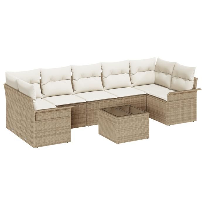 VidaXL Ensemble de Canapé de Jardin 8 Pièces avec Coussins en Rotin Beige 3345281