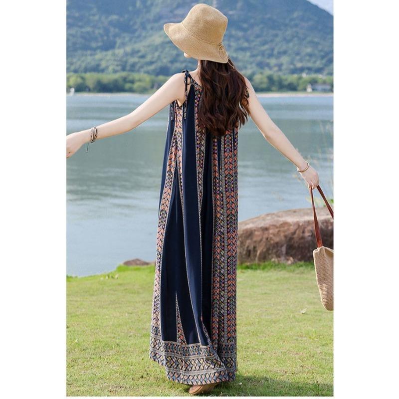 Fashion Floral Sleeveless Cotton Maxi Dress Summer Boho Style Casual Wear for Women