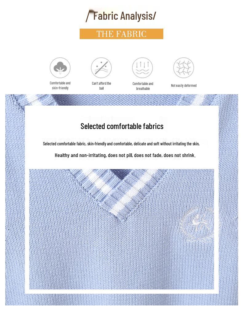 Kids' College-Style Knitted Sweater Vest for Spring & Autumn - Unisex Pullover for Kindergarten & Primary School