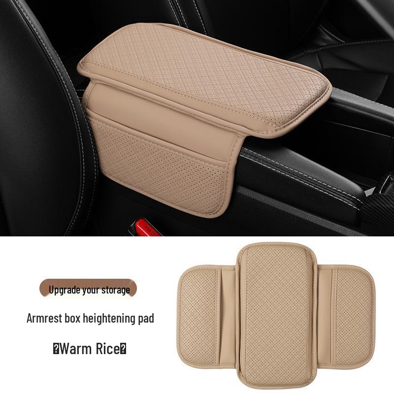 Car Armrest Riser Pad with Non-Slip PU Leather Cover and Storage Bag