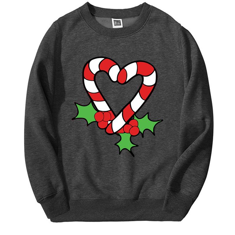 Christmas Hoodies Candy Cane Heart Hip Hop Fleece Round