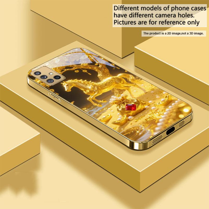 The Golden Fighting Horse For Samsung A 01 52S 04 05S 10 12 13 22 23 24 36 42 M02 Note 10 20Ultra 8 9 Golden Glass Phone Case