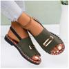 Large-sized Buttoned Fabric One-line Sandals Women's Summer Elastic Flat Shoes, Embroidered Beach Flip-flops