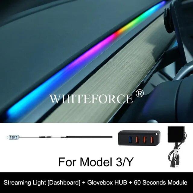 For Tesla Model 3/Y 2017-2023 Streaming Ambient Light Dashboard Flow Light Remote/APP Control USB Ambient Strip Lamp Decoration