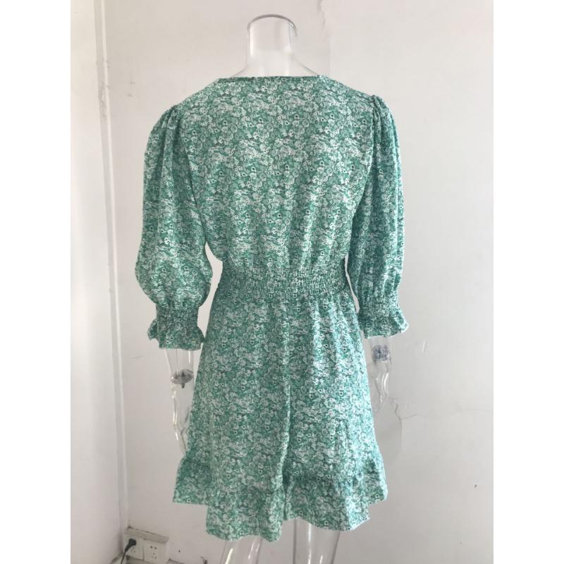 Summer Floral Print Mini Dresses Women Vintage Sexy A-Line V-Neck Half Sleeve Party Dress Female Casual Elegant Beach Dress