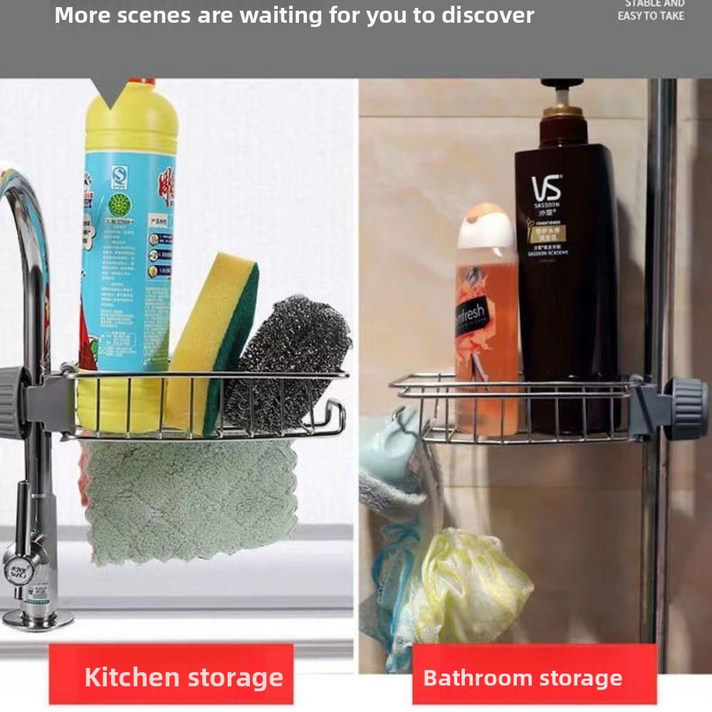 Home Kitchen Faucet Shelf Sink Sponge Drain Basket Bathroom Supplies Toilet Storage Rack No Punching