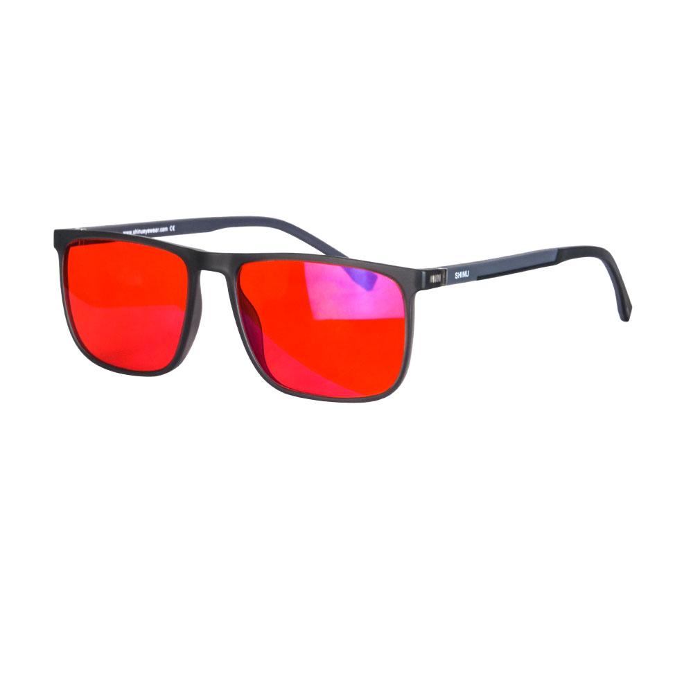 SHINU Red Lens Sleep Glasses Nighttime Blue Light Protection Glasses Red Light Melatonin Sleep Tr90 Square Frame 137mm Wide