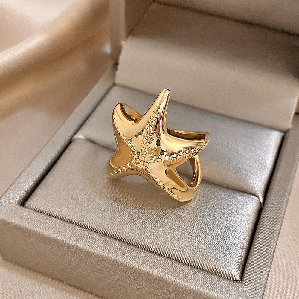 Flashbuy 1pc Gold Color Creative Design Irregular Starfish Stainless Steel Unique Ring For Women Fashion Zircon