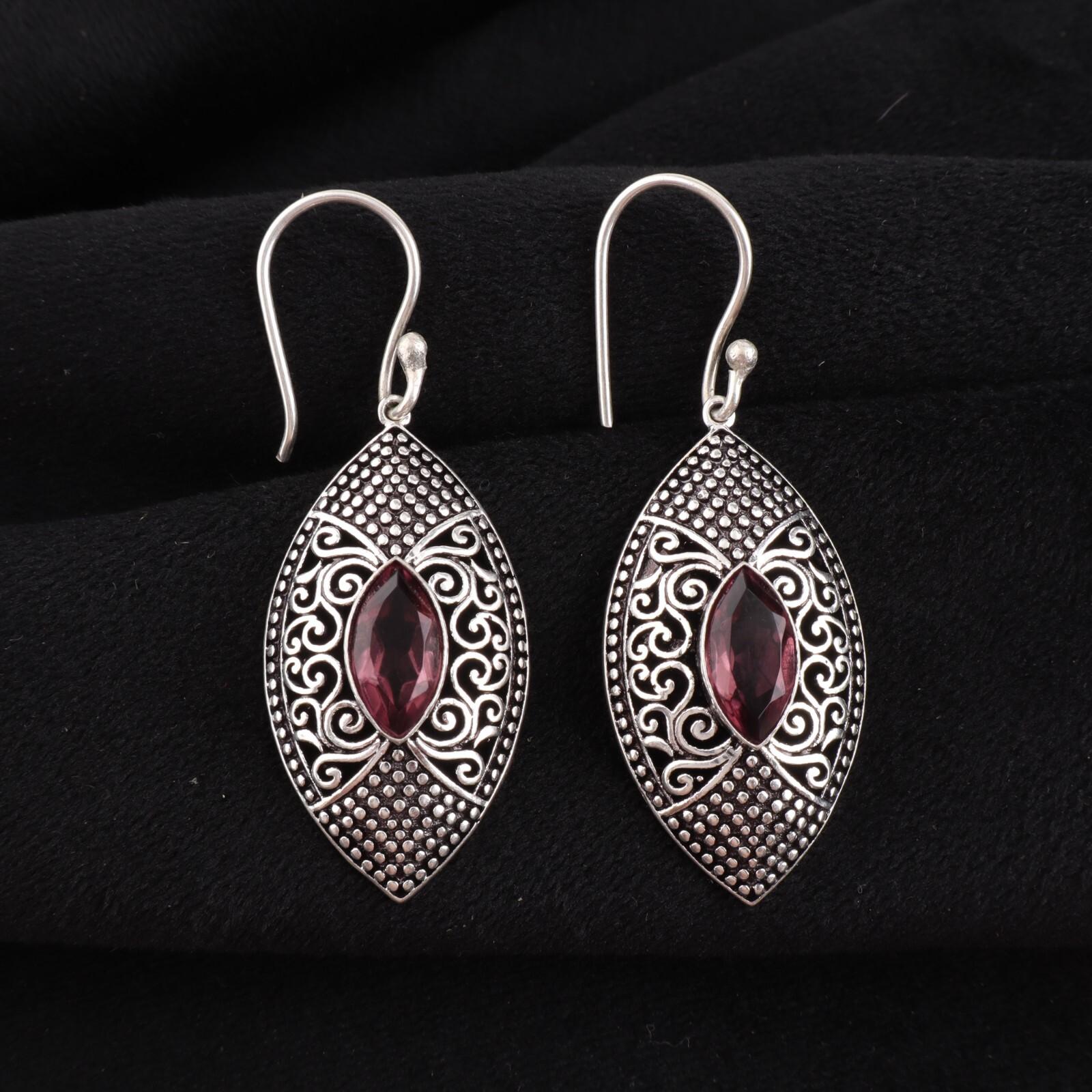

Rhodolite Gemstone 925 Sterling Silver Jewelry Hook Earrings 2.15 Gift For Her CE-20-7