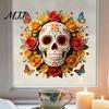 Reusable Floral Skull Stickers Day of The Dead Flower Static Sticker, Colorful Mexican Glass Waterproof Outdoor Holiday Decorations Halloween