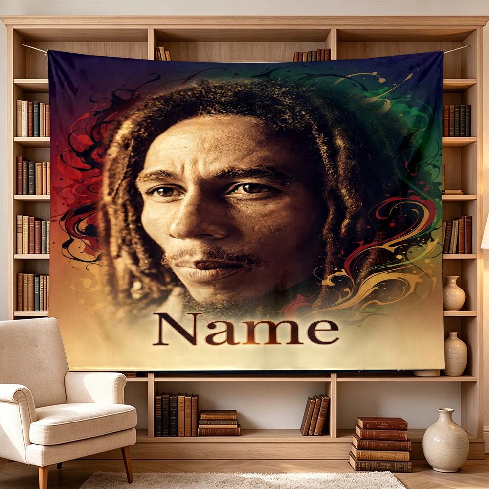 Bob Marley Reggae Music Legend Portrait Personalized Name Large Decorative Tapestry, Great Holiday Gifts, Photo Backdrop for Bedroom Dorm Parties