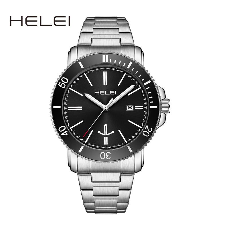 Helei H9002A-G 9002 Waterproof Stainless Steel Strap Round Clock Quartz Watches Business Gift Fashion Men's Wristwatches for Men