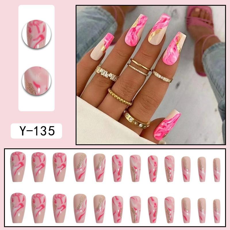Short Press-On Nails Set Ins Style Fake Full Cover Acrylic Nail Tips Women Daily Wear