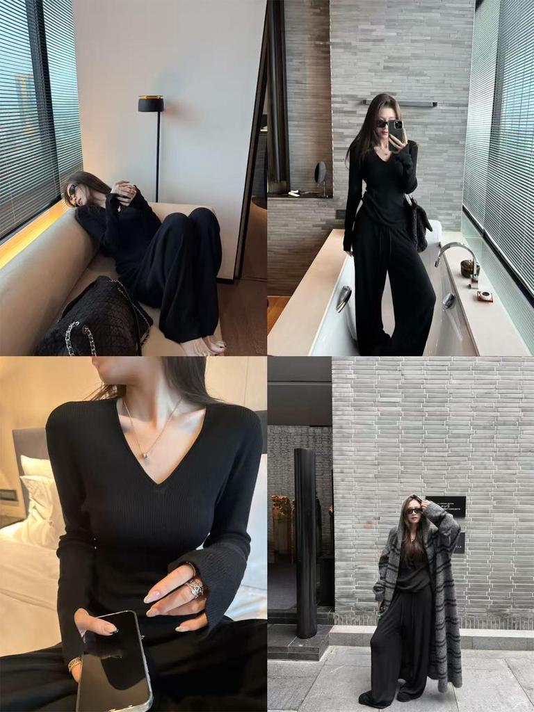 4060 Superniniyy Mulberry Silk Wool V-Neck Flare Sleeve Knit Suit