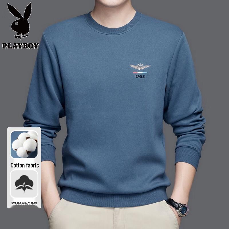 Playboy Men's Heavyweight Silk Blend Long Sleeve Crewneck Tee