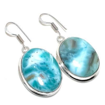 Republic Larimar Gemstone 925 Sterling Silver Jewelry Gift Earring 1.85" C4p26