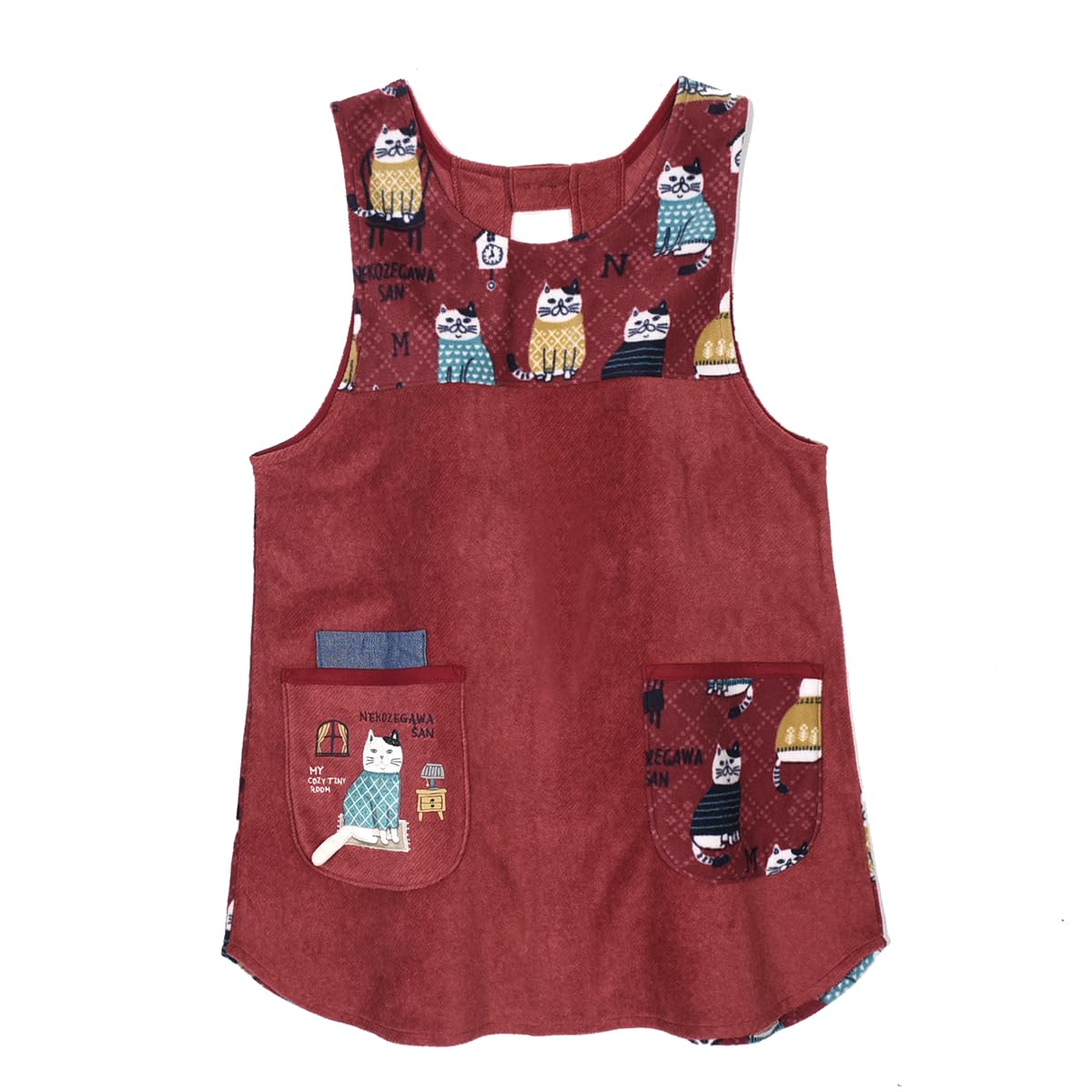 

Флисовое флисовое платье Открытое [Kusuguru Japan] Фартук, Фартук, Красный, M-L