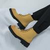 Men’s Retro Punk Thick Sole Platform Boots Jockey Boots Yellow Square Toe Motorcycle Boots High Boots Plus Size