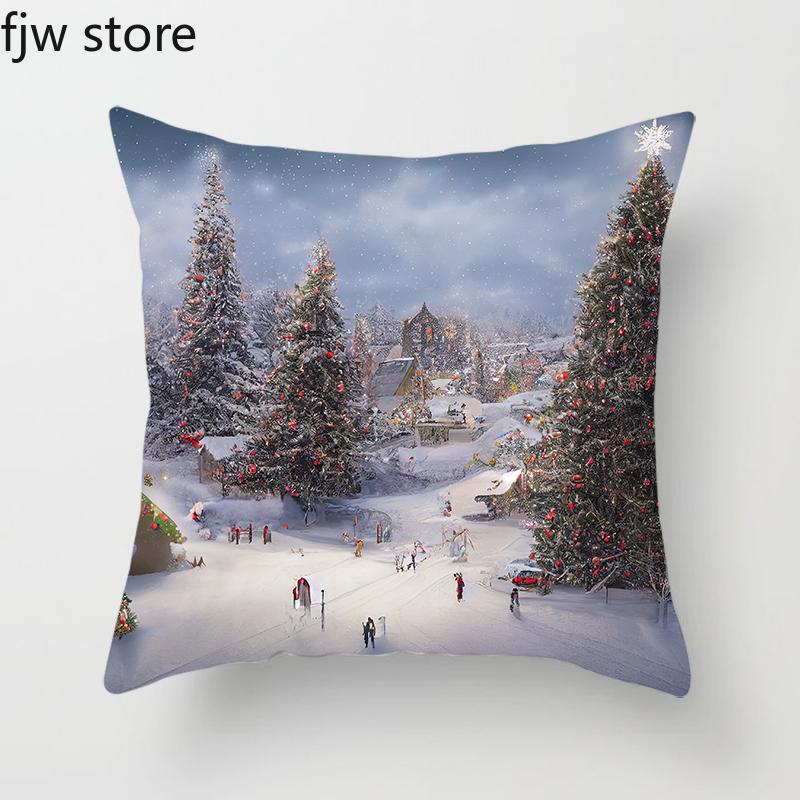 

Рождественские украшения на Новый год наволочка с изображением коттеджа и дерева наволочка для подушки диванная подушка домашний декор 45x45cm